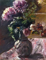  Chrysanthemen und Rosen in einem KrugnAngielski: Chryzantemy i róże w dzbanku